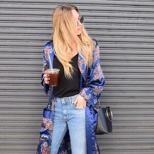 Vintage Blue Paisley Satin Robe